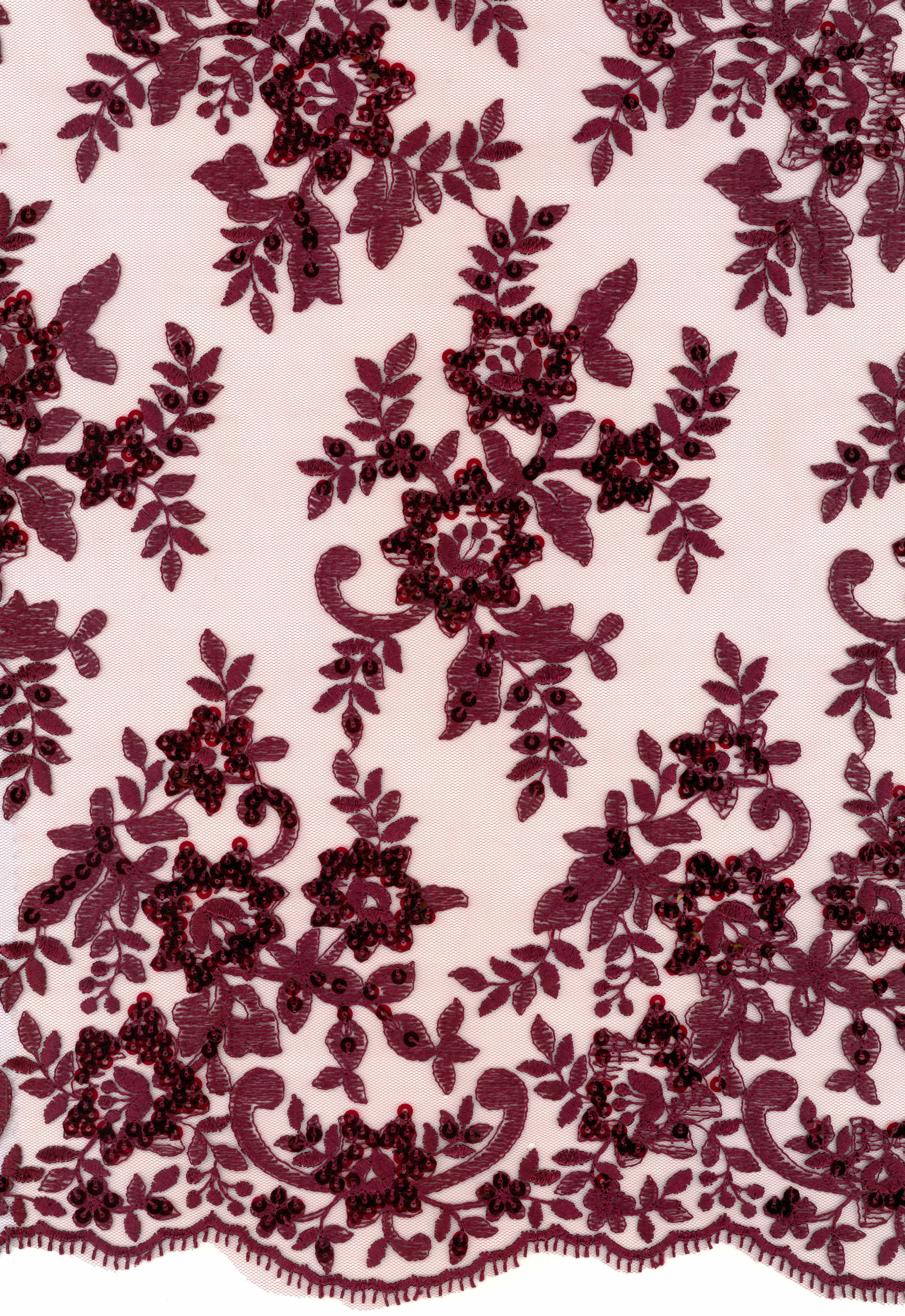 Embroidered Sequin Tulle - Wine